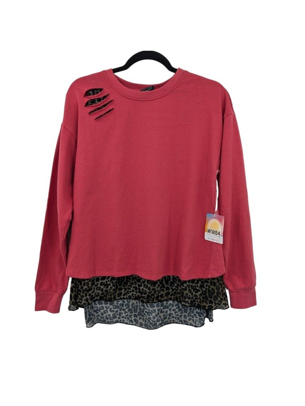 Wonder Woman Distressed Sweatshirt Tunic Leopard Layered Grunge Pullover Small